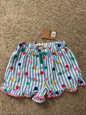 NWT Mini Boden Blue & White Stripe Shorts with Multicolor Polka Dots size 5-6